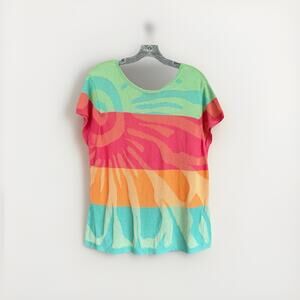 Y2K Knit Colorblock Tee V-Back Tropical Sunset‎ Stripes Indie Skater Size M